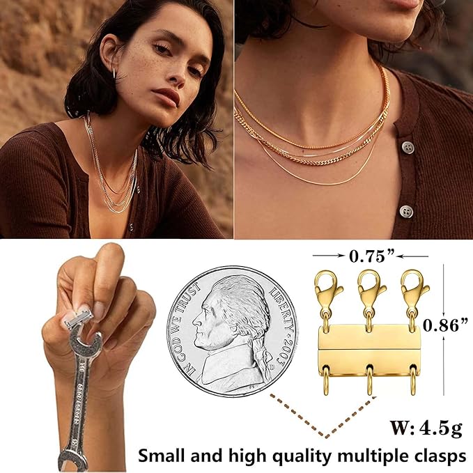 Layering Necklace Clasp,18 K Gold and Silver Separator for Stackable Necklaces