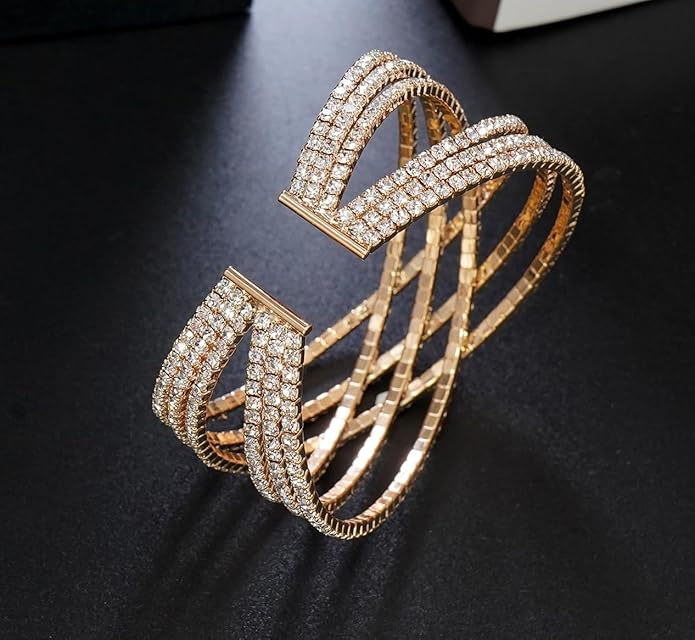 Rhinestone Bracelet for Women MultiLayer Crystal Cuff Bracelet Strand Layered Bracelet