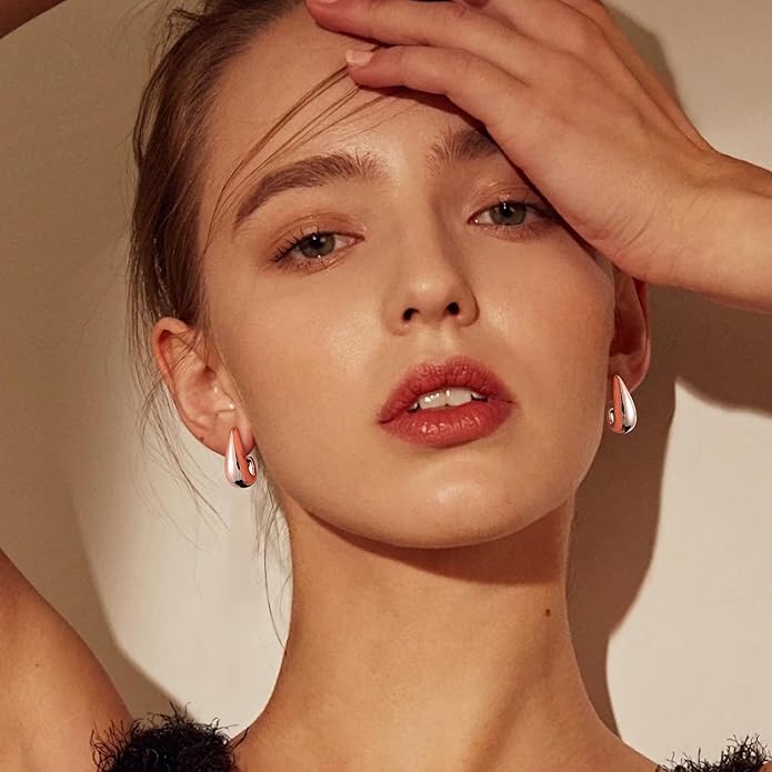 Gacimy Chunky Earrings for Women, Teardrop Earrings with 925 Sterling Silver Post, 14K Gold Plated Statement Drop for Women