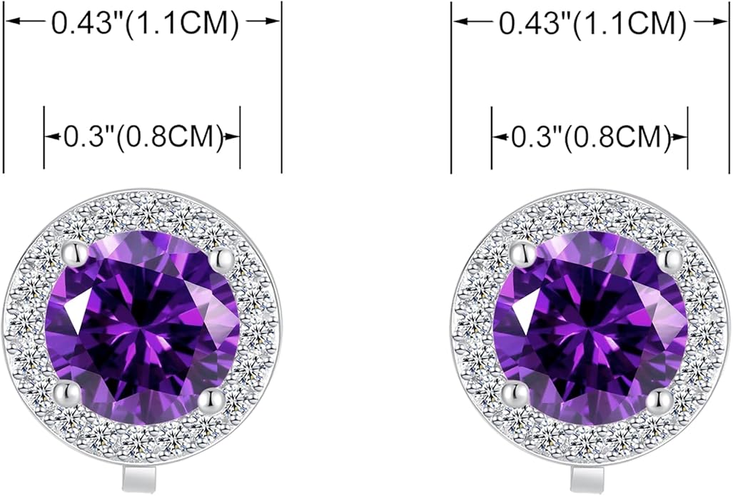 YOQUCOL 8MM Cubic Zirconia Crystal Clip On Stud Earrings Round Non Pierced Earrings for Women