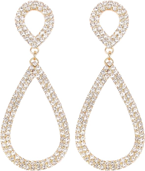 Rhinestone Teardrop Dangle Earrings Sparkly Wedding Jewelry