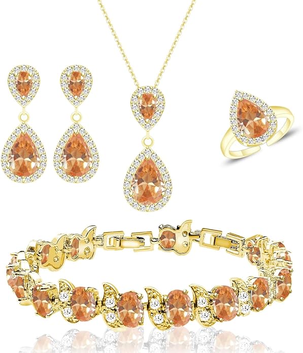 LMXXVJ Teardrop Jewelry Set for Women，Necklace Earrings Adjustable Ring Bracelet Set Fashion Formal Platinum/Gold/Rose Gold Jewelry Gift Girl/Mom/Wife/Grandmother/Best Friend/Aunt