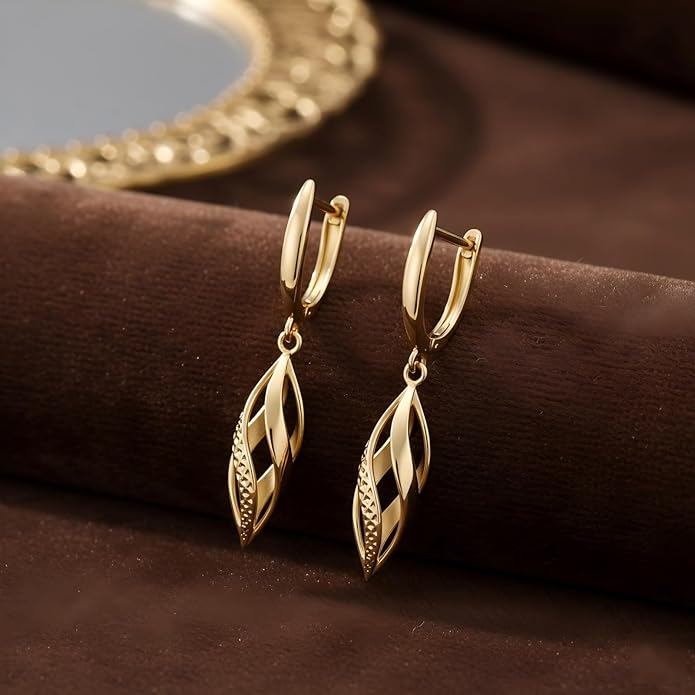 Gold Hoop Earrings 14K Gold Hoop Earrings for Women Dangle Drop Earring for Women Rhombic Twisted Hollow Shape Gold Drop Earring for Womens Dangling 40mm