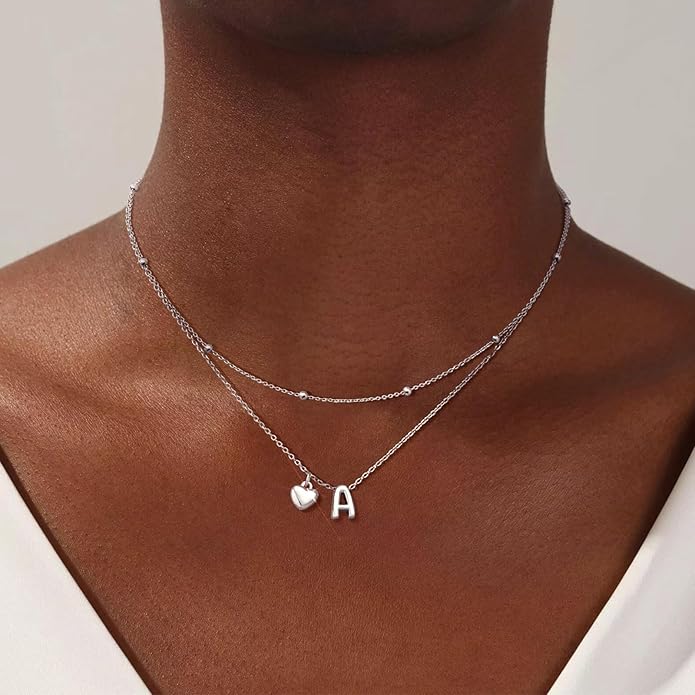 adoyi Valentines Day Gifts for Women Hers Dainty 14K Gold Plated Heart Initial Necklaces Layered Letter A-Z Pendant Necklace Stack Trendy Jewelry Birthday Valentines Day Gifts for Women Jewelry