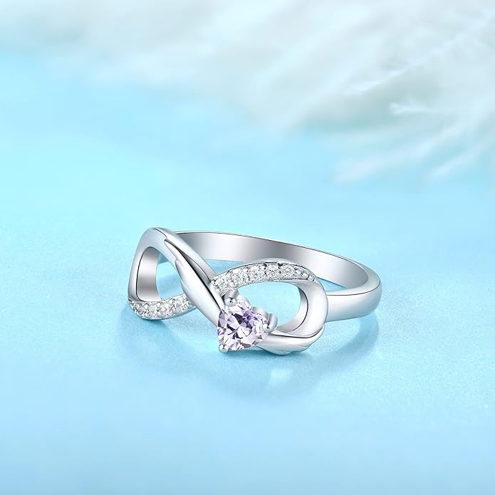 STARCHENIE Infinity Promise Ring 925 Sterling Silver Angel Wings Heart Ring for Women Size 5-10