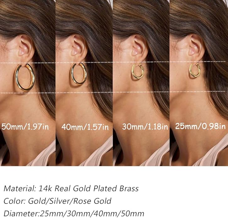 sovesi Chunky Gold Hoop Earrings for Women with 925 Sterling Silver Post, 14K Gold Plated Small Thick Gold Hoops Earrings for Women