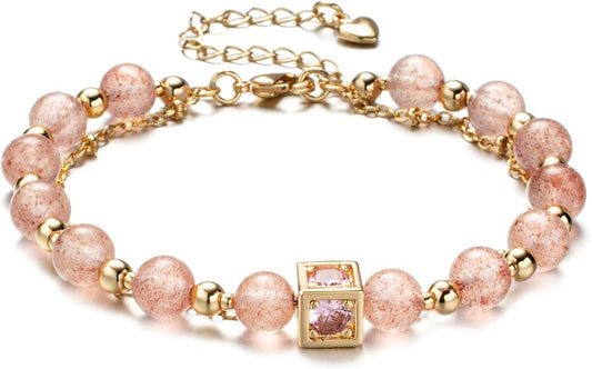 Luxury Handmade Natural Crystal Gemstone Bracelet 14K Gold-Plated Chain,Elegant Unique Jewelry for Women Gift Ready for Her Girlfriend Mother