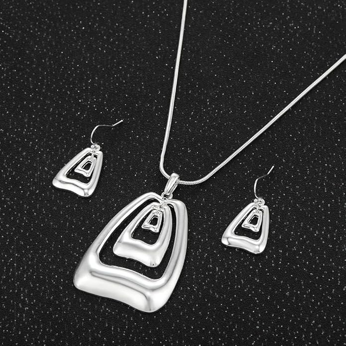 Madison Tyler Gold Plated Jewelry Set for Women | Silver Teardrop Pendant Necklace Trendy | Long Necklace with Snake Chain | Fashion Dangle Earring Set