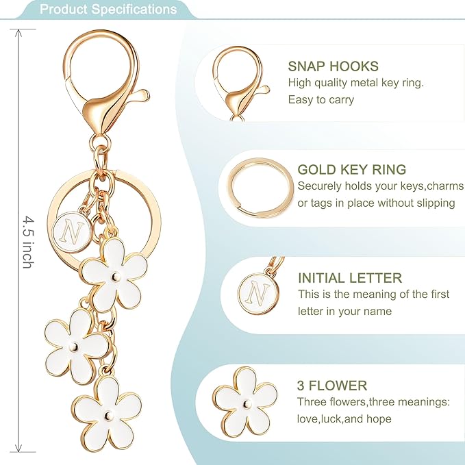 OUMILAN Initial Keychain Cute Flower Charms Keyring for Handbag Backpack–Personalized A-Z Letter Jewelry Gift for Women Girls