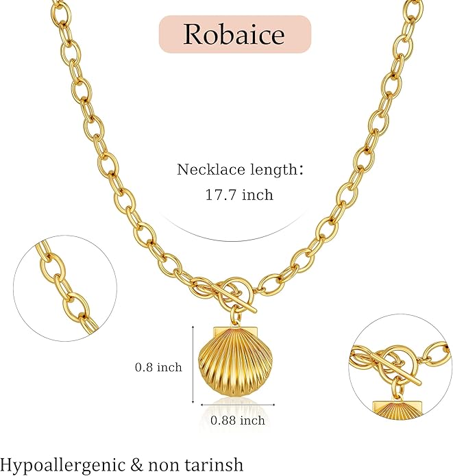 Chunky Gold Heart Necklace for Women，14K Gold Plated Puffy Heart Pendant Bold Chain Necklace with Toggle Clasp，Waterproof Non Tarnish Hypoallergenic Chunky Statement Jewelry Gift for Women