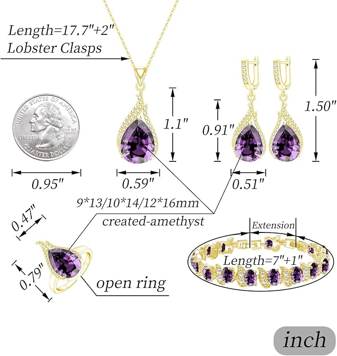 GZWHD Jewelry Set for Women CZ Earrings Necklace Ring Bracelet Set Prom Party Wedding Jewelry Gift for Mother Friend Wife
