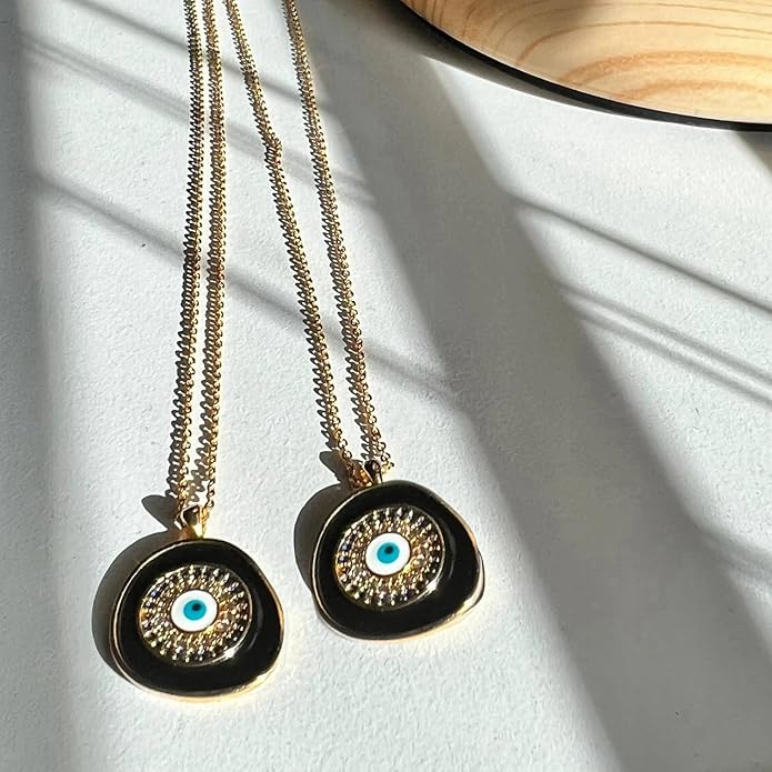 Evil Eye Necklace for Women 14K Gold Plated Delicate Necklaces Blue White CZ Diamond Pendant Necklace Cute Boho Tiny Evil Eye Lucky Protection Jewelry Gift for Women