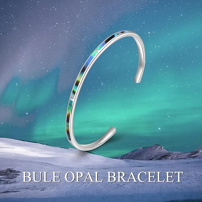 WINNICACA Bracelet for Women Opal Bracelet 925 Sterling Silver Opal Cuff Bangle Bracelets Inspirational Fine Jewelry Gifts for Women Her Wife Mom Daughter Anniversary Birthday Gifts Ideas