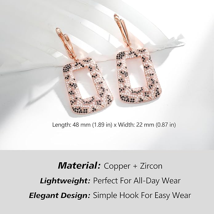 Rose Gold Hoop Earrings for Women, 925 Silver-Plated Thickened Hypoallergenic Earrings, CZ Black Gemstone-Inlaid Earrings - Women's Fashion Jewelry