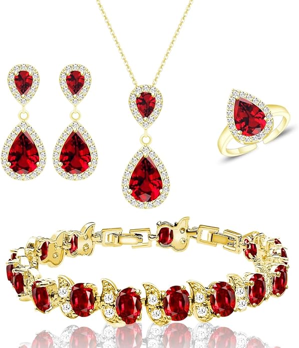 LMXXVJ Teardrop Jewelry Set for Women，Necklace Earrings Adjustable Ring Bracelet Set Fashion Formal Platinum/Gold/Rose Gold Jewelry Gift Girl/Mom/Wife/Grandmother/Best Friend/Aunt