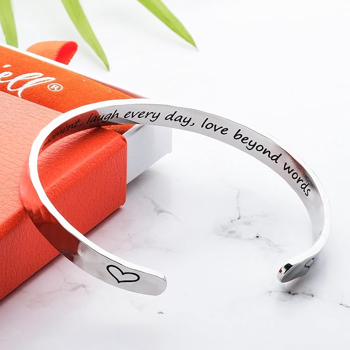 Carviell Engraved Cuff Bracelets for Women – Inspirational, Friendship, Love, Mom, Daughter, Sister, Christian, Graduation, Memorial & Wedding Gifts – 80+ Phrases – Stainless Steel, Gift-Ready