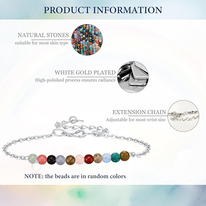 Birthday Gift for 9-16 Year Old, Small Natural Stone Beaded Bracelet Adjustable Heart Charm Bracelet for Daughter Granddaughter Sister Niece Friend on Birthday Graduation with Message Card Gift Box