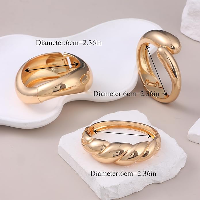 SAMOCO 3Pcs Chunky Gold Bangle Bracelets for Women Trendy Wide Wrist Cuff Bracelets Stack Statement Bangle Fashion Gifts