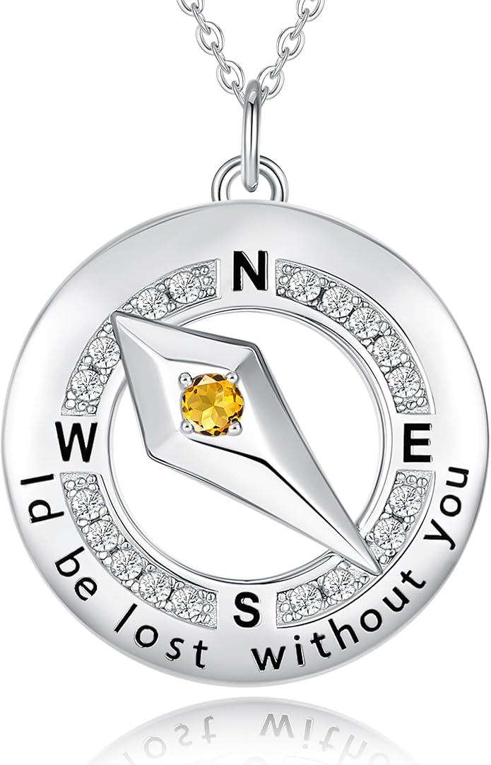 FANCIME Sterling Silver Compass Birthstone Necklaces Fine Jewelry Anniversary Birthday Gifts for Women Her Wife Mom