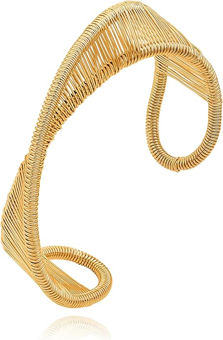 PERNNLA PEARL Dainty Gold Bar Bracelet for Women Simple Delicate Thin Cuff Bangle Hook Bracelet 18K Gold Plated Handmade Minimalist Jewelry