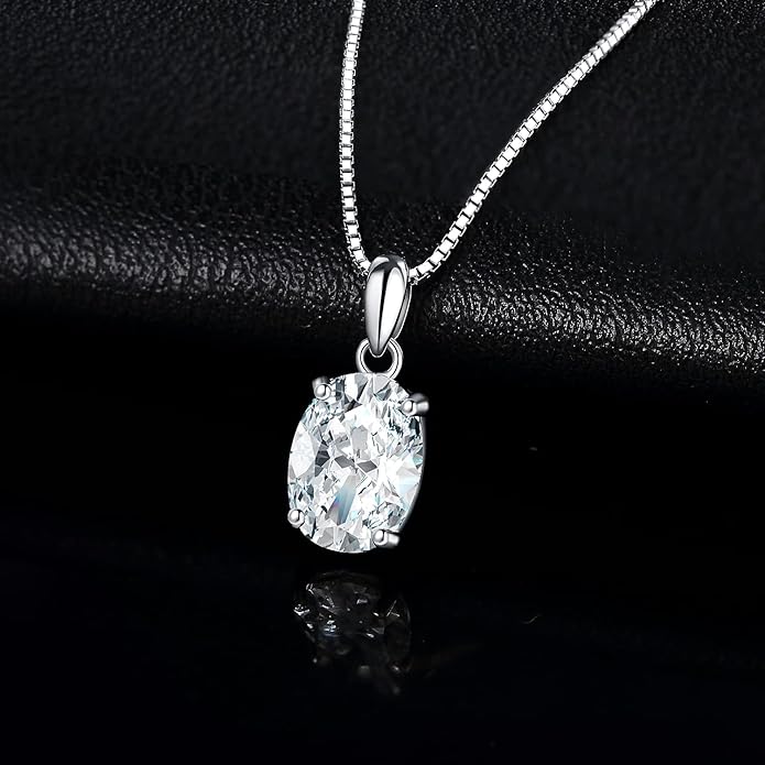 JewelryPalace Oval Cut 1ct 2ct Cubic Zirconia Solitaire Pendant Necklace for Women, 925 Sterling Silver Necklaces for Her, Classic Simulated Diamond Jewelry Set Gift, 18 Inches Chain