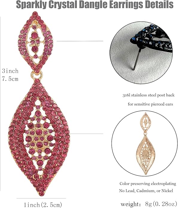 Elegant Rhinestone Dangle Earrings Crystal Wedding Bridal Long Dangling Drop Earrings Chandlier Earrings for Women Bridesmaid