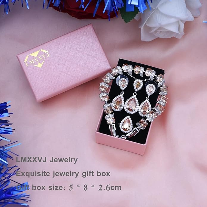 LMXXVJ Teardrop Jewelry Set for Women，Necklace Earrings Adjustable Ring Bracelet Set Fashion Formal Platinum/Gold/Rose Gold Jewelry Gift Girl/Mom/Wife/Grandmother/Best Friend/Aunt