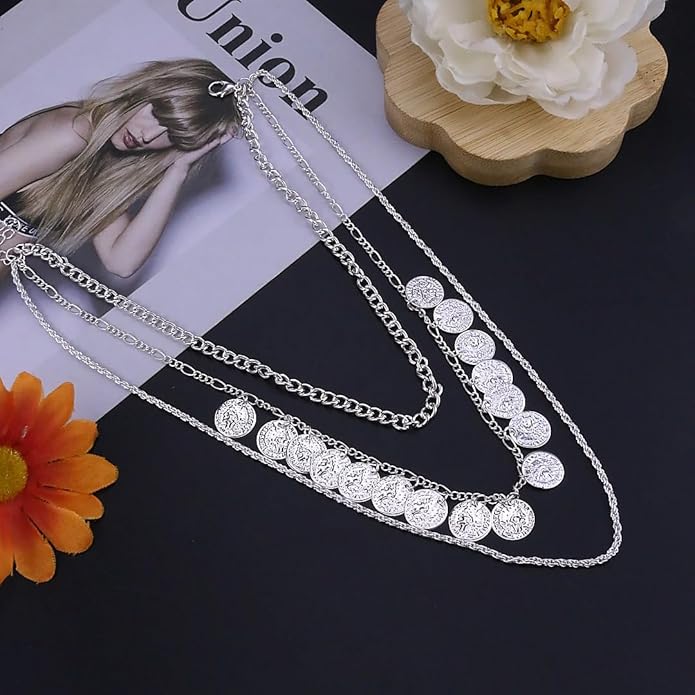 Pirate Necklace Chunky Gold Necklace for Women vintage Pirate Coin Pendant Necklace Fashion Chunky Chain Choker Necklaces Pirate Costume Women Men Jewellery