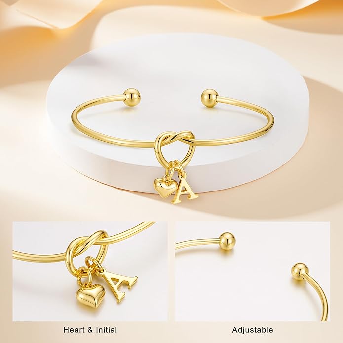 M MOOHAM Valentines Gifts for Her Teen Girls - Knot Initial Bracelets for Women Bridesmaids Proposal Gift Bridesmaid Gift Heart Initial Bracelet Friendship Bracelets Valentines Gifts for Women Sister