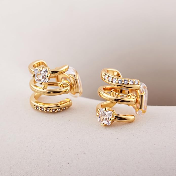 FAN&LOUIS Gold Clip On Hoop Earrings,Gold Silver Chunky Small Open Hoops Clip-On Earrings for Women Trendy Non-Pierced Ears Lightweight Teen