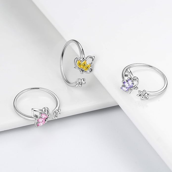 Aurora Tears Butterfly Jewelry,Women 925 Sterling Silver Butterflies Birthstone Pendant Necklace/Earrings/Rings Wedding Gift