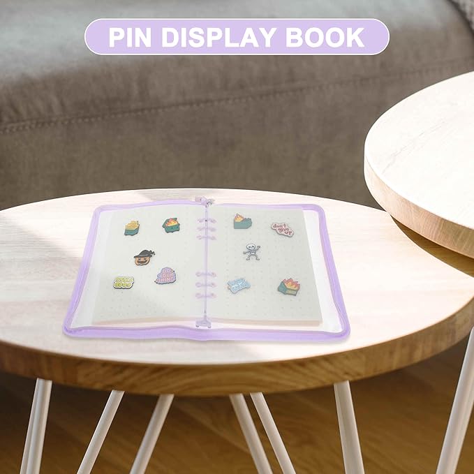 Pin Bag, Portable Pin Display Book, Ideal for Pins, Brooches Storage, Purple White
