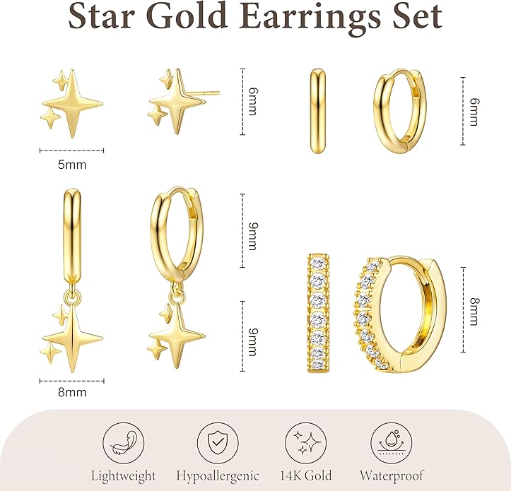 Small Gold Huggie Hoop Earrings Set for Women Men Hypoallergenic 14K Plated Stack Cartilage Earrings, Multiple Piercing Lightweight Mini Thin Cute Dainty Trendy Jewelry Set Christmas Gifts for Women