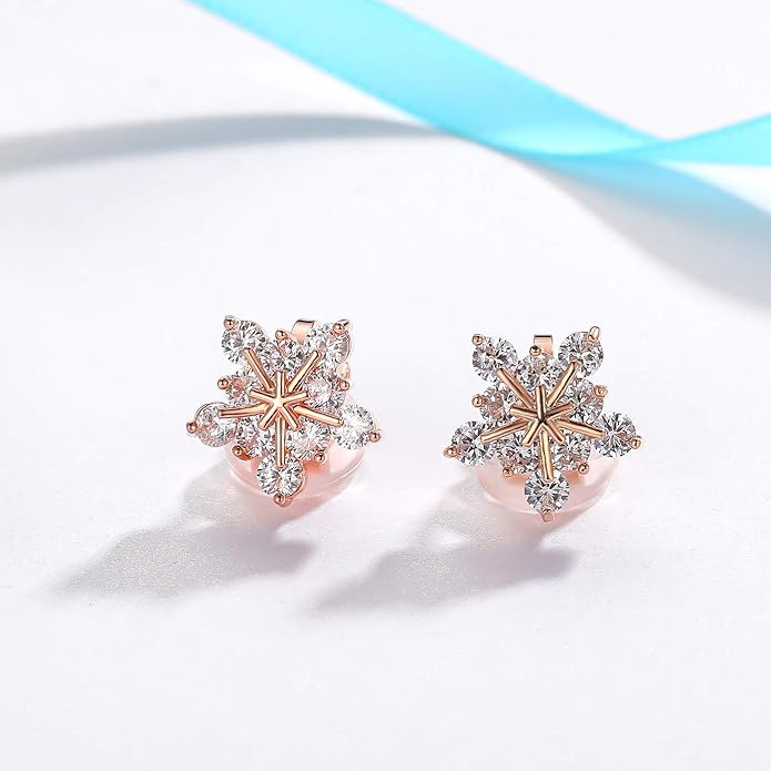 SELOVO Snowflake Flower Zircon Cubic Zirconia Clip on Stud Earrings for Women
