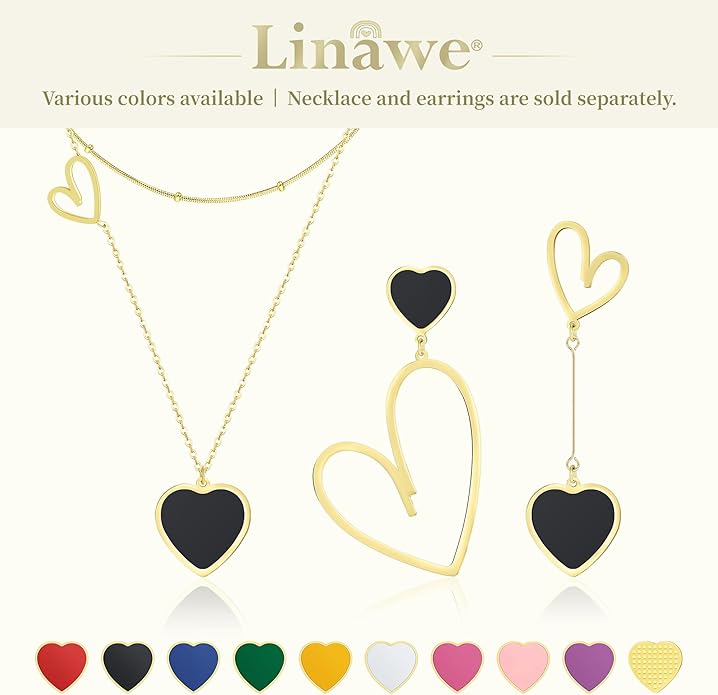 Linawe Layered Choker Heart Pendant Necklace for Women Trendy, Gold/Silver/Rose Gold Chain Stainless Steel Stacked Necklaces, Double Heart Necklace Y2K Preppy Jewelry