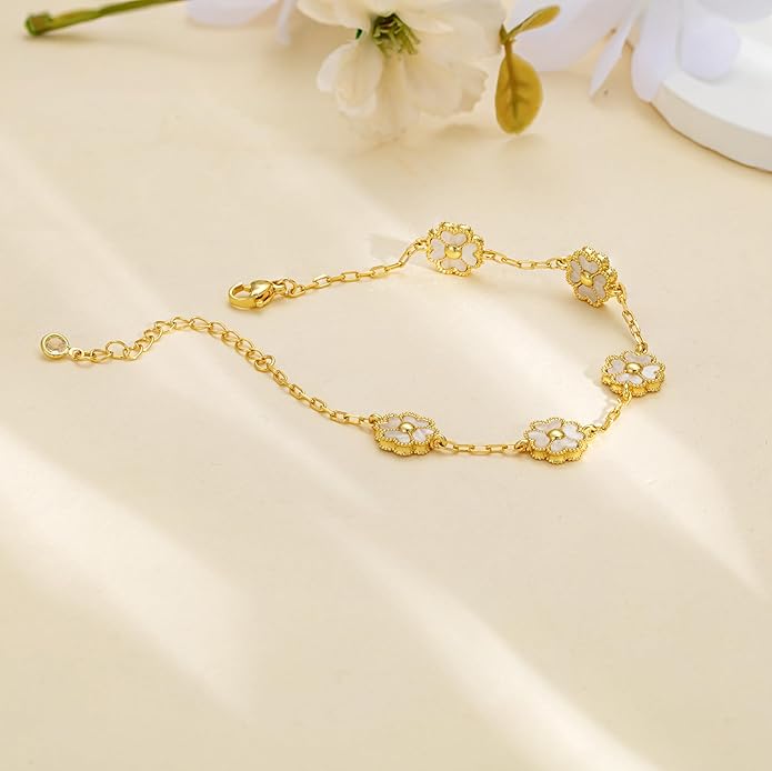14K Gold Plated Clover Bracelets for Women Flower Four Leaf Link Bracelets Trendy Jewelry Gifts for Women