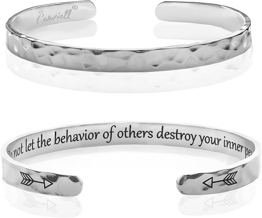 Carviell Engraved Cuff Bracelets for Women – Inspirational, Friendship, Love, Mom, Daughter, Sister, Christian, Graduation, Memorial & Wedding Gifts – 80+ Phrases – Stainless Steel, Gift-Ready