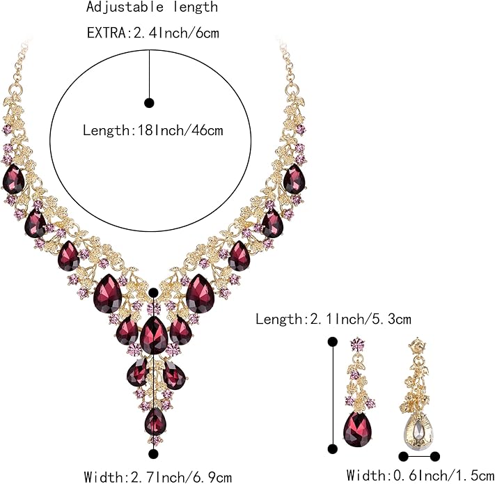 BriLove Women's Wedding Bridal Austrian Crystal Teardrop Flower Cluster Statement Necklace Dangle Earrings Jewelry Set for Party Prom