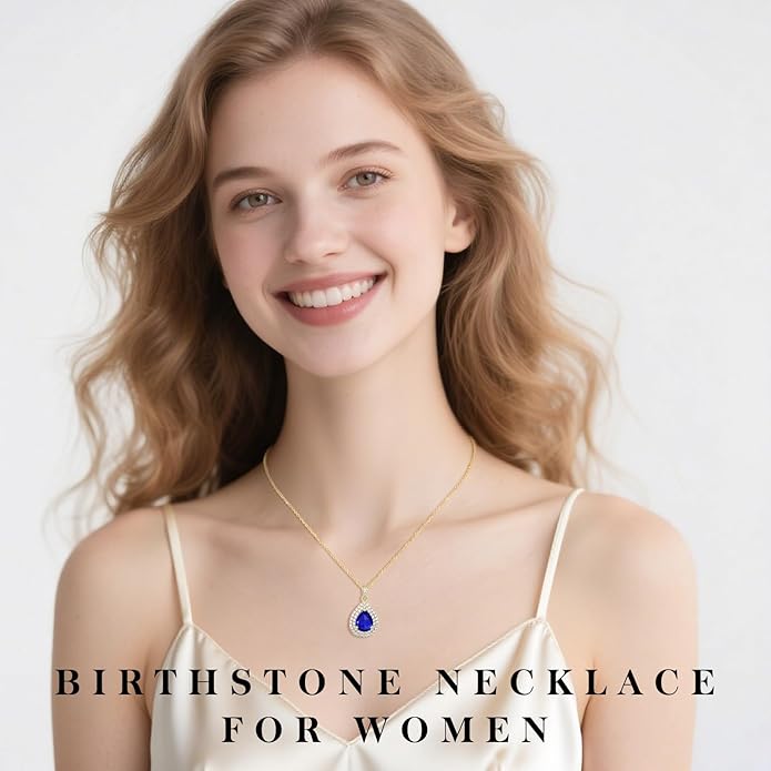 Valentine's Day Gift for Wife/Her-18K Gold Plated Teardrop Birthstone Necklace- with Light-Up Gift Box,Jewelry for Women,Anniversary Birthday Gifts for Women Her Wife Girlfriend Mom,Womens Jewelry