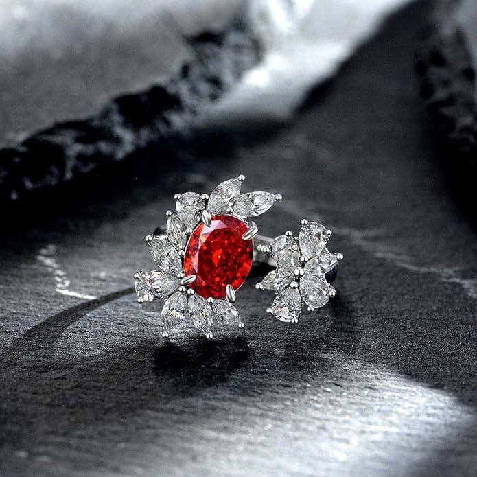 14K Solid Gold over 925 Silver 2 Carat 7 * 9 MM Oval Cut Moissanite/Ruby/Aquamarine Adjustable Ring,Chic Accessory for Modern Women