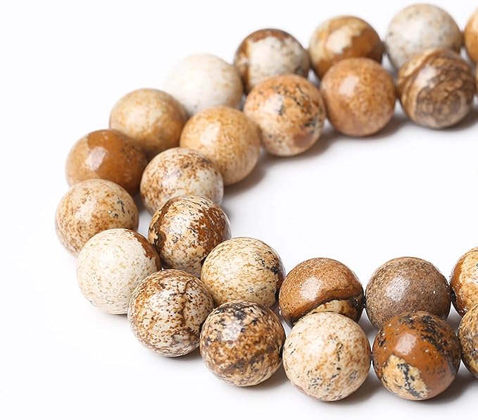 Natural Picture Jaspers Stone Beads Round Smooth Gemstones Loose Spacer Beads for Jewelry Making DIY Necklaces Bracelets 8mm 46pcs 15"