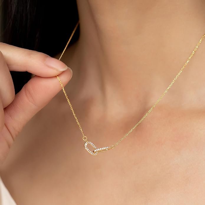 Evabelle Gold Layered Necklace for Women Trendy Jewelry 14K Real Gold Plated Chunky Chain Stackable Necklaces Dainty Choker Necklaces Rectangle Square Pendant