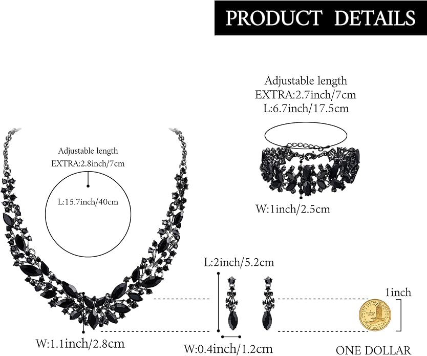 BriLove Women's Wedding Bridal Austrian Crystal Marquise Cluster Collar Necklace Dangle Earrings Set