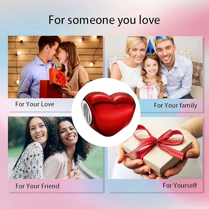 Birthday Fashion Love Heart Dangle Charm 925 Sterling Silver Charms fits Bracelets and Necklace Pendant Bead Charms Jewelry Present for Women Family Friends