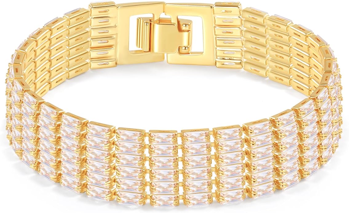 14K Gold Plated Tennis Bracelet for Women – Classic CZ Link Design, Fits 6.0"–7.2" Wrists – Stylish Sparkling Jewelry Gift, Timeless Tennis Bracelets for Women