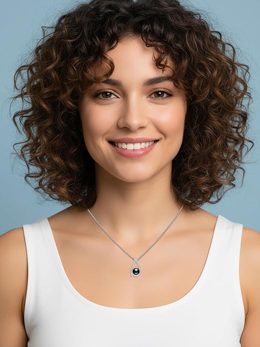 Tahitian Black Pearl 18K White Gold Plated Sterling Silver Heart/Infinity/Four Leaf Clover Pendant Necklace Jewelry Gifts for Women Wife Mom Girlfriend Wedding Birthday Anniversary Christmas