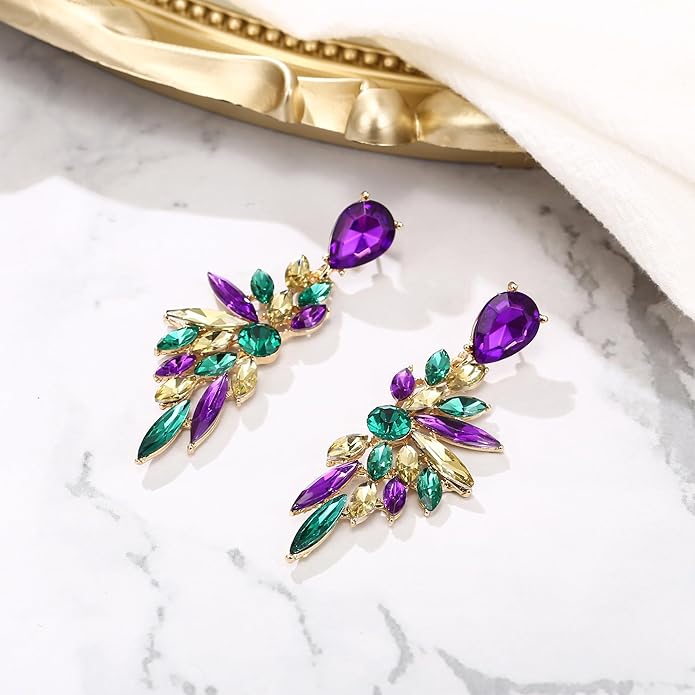 BriLove Women's Wedding Bridal Crystal Teardrop Multi Marquise Cluster Bling Dangle Earrings