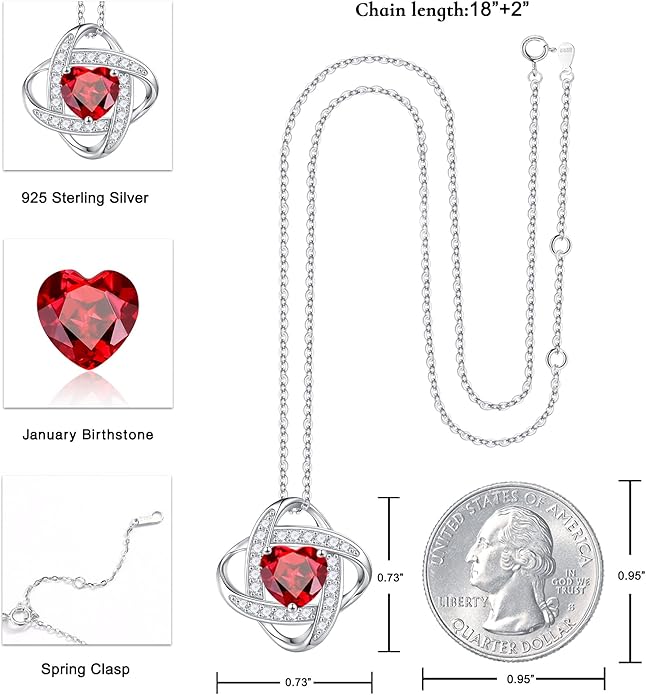 Iefil Valentines Gifts for Her Wife - 925 Sterling Silver Love Knot Birthstone Necklace, Anniversary Birthday Gifts for Women, Jewelry Gifts for Wife Mom Girlfriend