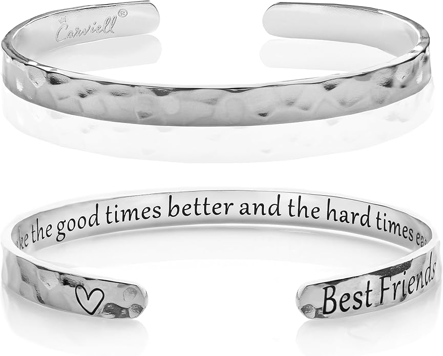 Carviell Engraved Cuff Bracelets for Women – Inspirational, Friendship, Love, Mom, Daughter, Sister, Christian, Graduation, Memorial & Wedding Gifts – 80+ Phrases – Stainless Steel, Gift-Ready