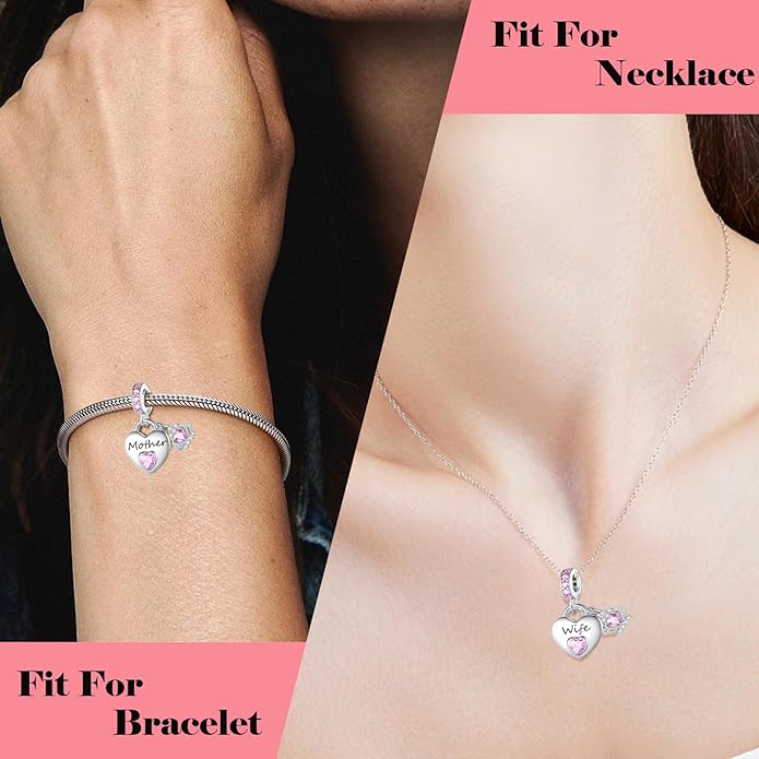 Family Charms for Charms Bracelet: 925 Sterling Silver Heart Dangle Charms for Bracelets and Necklaces, Birthday Mother's Day Christmas Jewelry Gifts For Women.